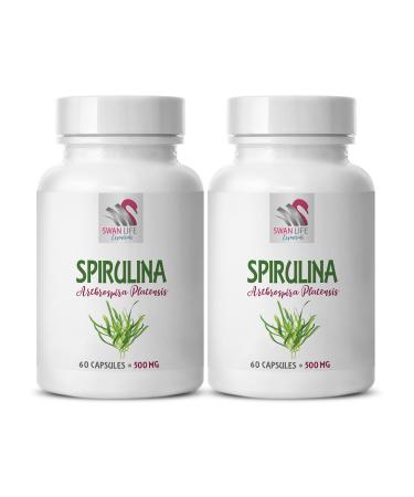 memory supplement for brain - vegan hair skin and nails vitamins - SPIRUILINA 500MG - spirulina and chlorella powder - immune supplement - memory brain support supplement - spirulina - 2 Bottles