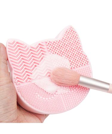 2 in 1 Cat-Shaped Makeup Brush Cleaner Mat & Organizer - Portable Pink Silicone Brush Washing Tool - Buy Online on GoSupps.com