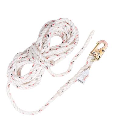 UFR100050 Vertical 5/8 Diameter Polysteel Rope Lifeline Locking Snap Hook On Anchor End Other End Cut and Taped ANSI Compliant 50-Ft Yellow