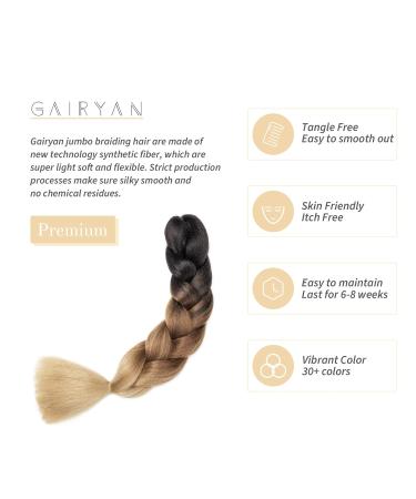 Gairyan Jumbo Braids Extensions - 100g Ombre Synthetic Braiding Hair (60cm) for Box Crochet - Afro Hair (Black Dark Brown & Light Brown) - Buy Online on GoSupps.com