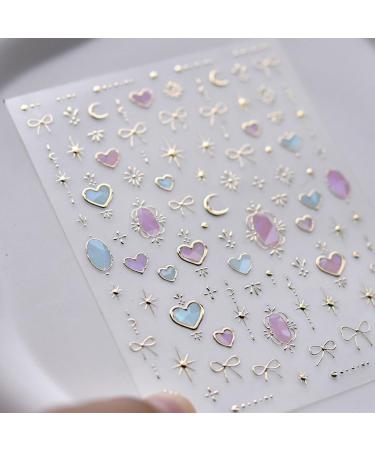 Heart Moon Nail Art Stickers | 3D Gold Bronzing Star & Bow Decals | Luxury Manicure Accessories for Women & Girls - Shop Now - Buy Online on GoSupps.com