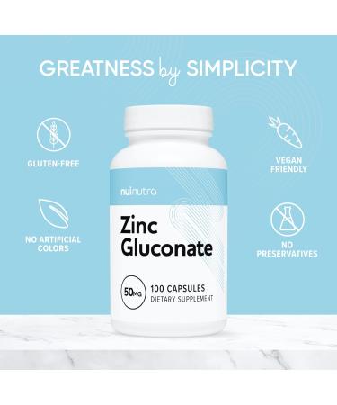 Nui Nutra Zinc Gluconate Supplement 50mg - 100 Capsules | Premium Quality - Buy Online on GoSupps.com