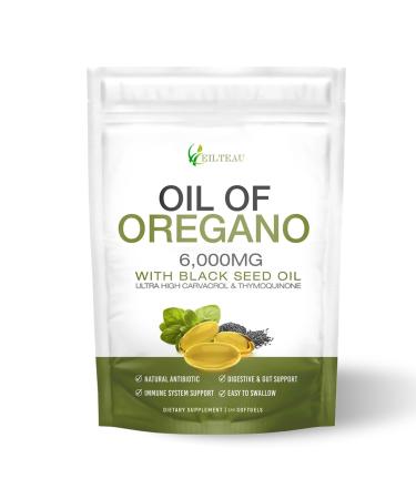 EILTEAU Oil of Oregano with Black Seed Oil 6000mg Oregano Oil Capsules Non-GMO Gluten Free Antioxidant & Immune Support - 3rd Party Lab Test GMP Certification (1)