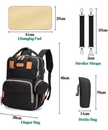 Coramy Multifunctional Mom Backpack - Waterproof Large Capacity Diaper Bag with USB Connection Diaper Pad & Stroller Belts - LD46 Black - Buy Online on GoSupps.com
