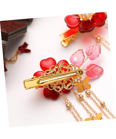 Ipetboom Tassels Hair Clips Hair Pin Hair Barrettes Flower Hairpins Flower Shape Hairpins Antique Style Barrettes Clip Red Chinese Style Hair Clips - Buy Online on GoSupps.com