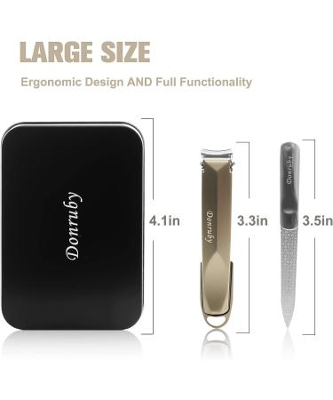 Premium Donruby Nail Clipper Set - 15mm Wide Easy Press Lever, Curved Blade, Nail File - Ideal for Men, Women, Seniors - Nickel Color - Buy Online on GoSupps.com
