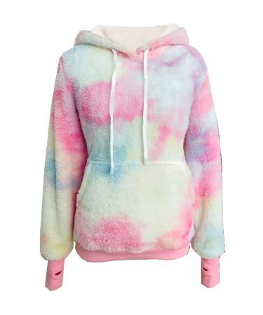 Womens Jacket Warm Fuzzy Hoodies Cozy Loose Pullover Hooded Sweatshirt Outwear with Pockets Soft Teddy Coat S-XXL Pink Large