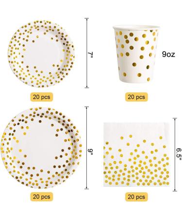 Nkaiso141Pcs White Gold Party Tableware Party Paper Plates and Cutlery Set Includes Plates Cups Dinnerware Napkins for Birthday Wedding Babyshower Decorations Supplies-20 Guests - Buy Online on GoSupps.com