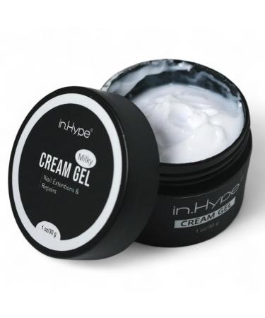 IN.HYPE LED/UV HARD Cream Builder Gel for Extra Long Nail Extensions Jelly Thick for Nail Repair Strengthening Beige Nude - Milky White