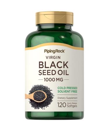 Piping Rock Black Seed Oil Softgel Capsules | 1000mg | 120 Pills | Cold Pressed Supplement | Nigella Sativa | Solvent Free Non-GMO Gluten Free