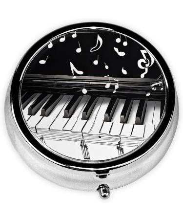 Black & White Music Note Round Pill Box - 3 Compartment Portable Travel Organizer for Pills Vitamins & Medications - Buy Online on GoSupps.com