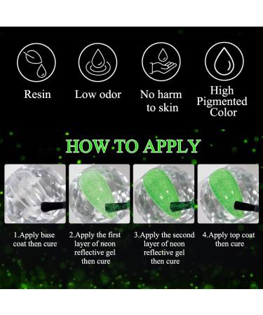 Supwee Neon Green Reflective Glitter Gel Nail Polish - Summer Spring Bright Green Set | 10ML - Buy Online on GoSupps.com