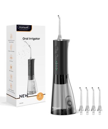 Mornwell Water Dental Flosser Teeth Pick Portable Dental Oral Irrigator 300ML Tank Cordless Orthodontic IPX7 Waterproof Electric Waterflosser Teeth Cleaner for Home Travel (Black)