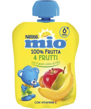 Italian Gourmet E.R. Nestl Mio Snacks 100% Fruity 4 Fruit Squeezes 90 ml Bag + Gourmet Italian Polpa 400 g Pack of 8