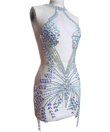 Handmade Full Body Rhinestone Applique on Nude Net - Clear AB Crystal Stones - Dress Patch - Buy Online on GoSupps.com