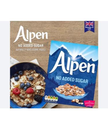 Alpen No Added Sugar Muesli - High in Fibre - Low in Saturated Fat - Blend of Wholegrain Oats & Wheat - 1.1kg - Buy Online on GoSupps.com
