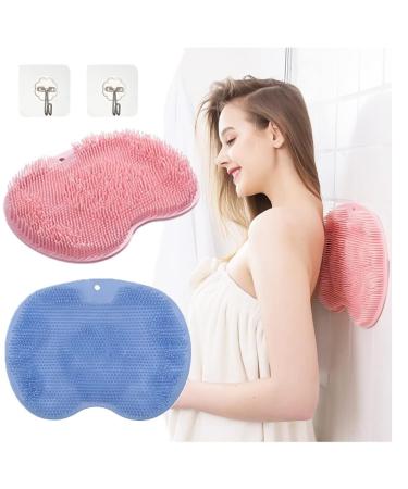 2 pieces larger shower foot scrubber mat with non-slip suction cups shower-foot scrubber mat cleans peeling shower foot massage device scrubber (blue + pink) blue/pink