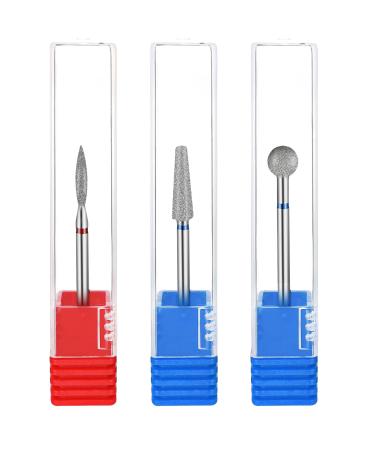 YUXIANLB 3 Pcs Cuticle Nail Drill Bits Flame Ball Tapered Barrel Nail Polishing Grind Head 3/32 Inch 2.35mm Diamond Manicure Pedicure Remover Tools for Nail Dead Skin Cleaning Acrylic Gel Nails Silver