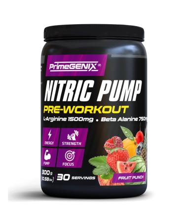 PrimeGENIX Nitric Pump Pre Workout Powder for Men & Women 30 Servings Fruit Punch, No Bloating Formula with Dicreatine Malate, Arginine AKG, Beta-Alanine & B-Vitamins for Energy, Strength & Focus