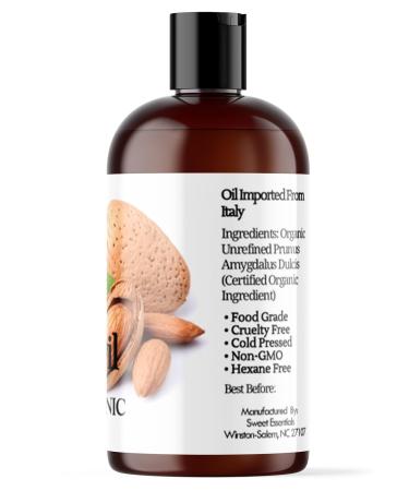 Organic Unrefined Virgin Sweet Almond Oil | Imported From Italy | 100% Pure | Cold Pressed | Hexane Free | Carrier Oil (4 Fluid Ounces) - Buy Online on GoSupps.com