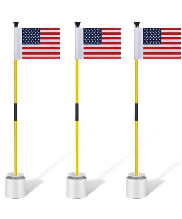 3 Golf Putting Green Flag and Hole Cup Set Putting Green Golf Pin Flag Hole Cup Set Portable Golf Hole Cup and Flag 2 Section Fiberglass Mini Golf Flag Sticks for Putting Green Gifts, American Flag