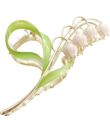 1PC Pink Lily of The Valley Flower Hair Clips  Large Metal Claw Clip Orchid Clamps Lily Jaw Clamp Styling Accessories for Thick Thin
