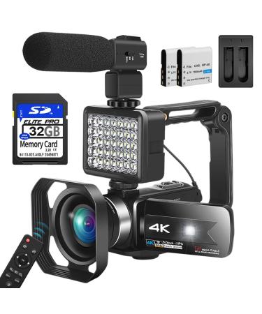 Video Camera Camcorder 4K 56MP Vlogging Camera with IR Night Vision 16X Digital Zoom, Microphone 2.4G Remote Control Black
