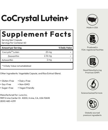 BIGVITA CoCrystal Lutein + | 3-in-1 Eye Support, Fast-Absorbing Lutein, Zeaxanthin & Astaxanthin | Blue Light Defense, Visual Clarity & Eye Fatigue Relief | High Bioavailability Vitamins | 60 Capsules - Buy Online on GoSupps.com