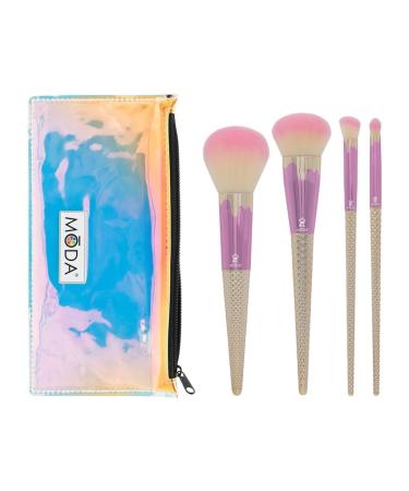 Moda Royal & Langnickel Full Size Ice Cream 5pc Full Face Makeup Brush Kit with Pouch Includes Powder Complexion Angle Blender and Detail Brushes Strawberry Vanilla