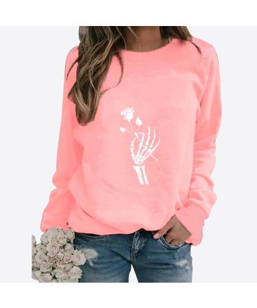Halloween Costumes Round Neck Casual Long Sleeve Sweatshirt Top Women Zip up Sweatshirts Pink Large - Buy Online on GoSupps.com