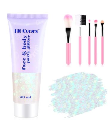 Glitter gel 50ml pamiyo glitter face body sequins face glitter for face hair lip nail body mermaid sequin liquid eyeshadow for festive occasions (white)