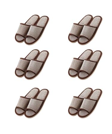 Teceyfeet 6 pair set linen slippers guest spout set open toe bathing pantolettes hotelslipper spa-lipper slippery slippable slippers universal size linen slippers for women men 30/43 eu 2 couple s brown 2 pair l brown