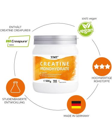 TNT Creatine Monohydrate 500g - Pure Creapure Vegan Creatine Powder No Additives - Best for Fitness & Muscle Gain - Buy Online on GoSupps.com