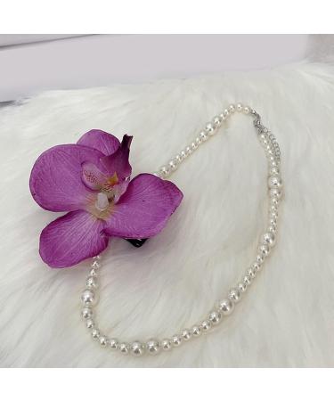 Southjieling Moth Orchid Necklace - Versatile Floral Collarbone Chain Stylish Choker with Art Pearl | Fashionable White Accessory - Buy Online on GoSupps.com