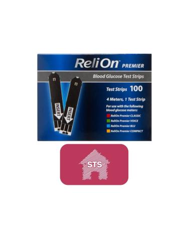 ReliOn Premier Blood Glucose Test Strips 100 Count + STS Home Sticker.
