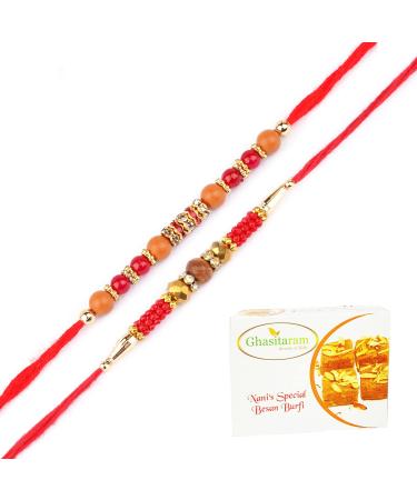 Ghasitaram Gifts Rakhi for Brother Rakhis Online - Set of 2- Nbh-226 and 6945 Rakhi Thread with 200 GMS of Besan Barfi