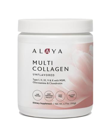 Alaya Multi Collagen Powder - Supports Hair, Skin, Nails & Bone Health for Women and Men - 5 Types Hydrolyzed Collagen Peptides Protein Powder Supplement with MSM + Glucosamine (20 Serving)