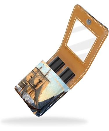 Leather Lipstick Case with Mirror - Mini Lip Gloss Organizer & Sailboat Design for International Shipping - Buy Online on GoSupps.com