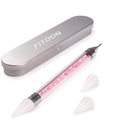 Dual-Ended Nail Rhinestone Picker Dotting Pen with Extra 2 Wax Head FITDON Wax Tip Pencil for Jewel Gems Crystals Studs Pickup Pink
