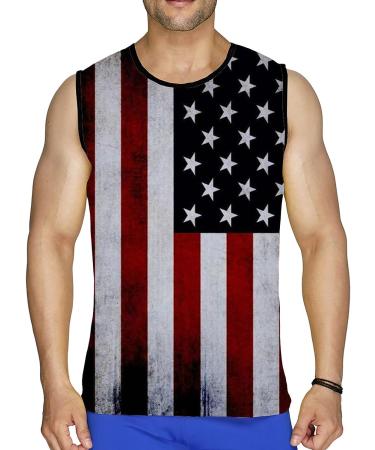 4th of July Men's Sport Tank Top - Red Stripe Print Muscle Fitness Shirt - 5XL - Buy Online on GoSupps.com