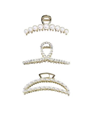DEEKA 3 Pcs Large Metal Pearl Hair Claw Clips - Rhinestone Gold Hair Accessories for Women - Buy Online on GoSupps.com