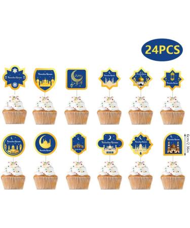 24PCS Eid Mubarak Cupcake Topper Ramadan Cake Decorations Islamic Muslim Party Supplies - Buy Online on GoSupps.com