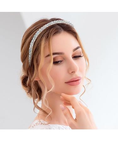Flayem Rhinestone Headband Wedding Bridal Hair Hoop Narrow Crystal Headband Party Holiday Daily Hair Accessories for Women and Girls (White) - Buy Online on GoSupps.com