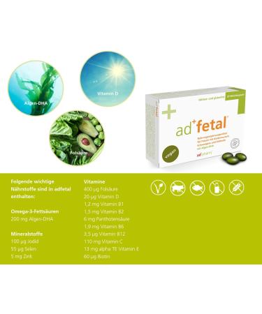 Adfetal Vegan Pr natal Supplement - Folic Acid Iodine Vitamin D & DHA for Pregnancy - 90 Capsules + Brochure by Prof. Dr. K. J. B hling - Buy Online on GoSupps.com
