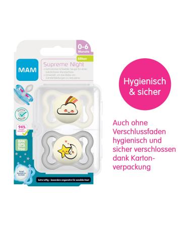 MAM Dental Pacifier Supreme Night 0-6 Months - Pack of 4 Skin Soft Silicone Tooth Friendly International Shipping - Buy Online on GoSupps.com