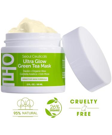 Korean Skin Care Face Mask for Sensitive Skin - SeoulCeuticals Green Tea & Aloe Vera Spa Mask 2oz | Hydrating K-Beauty Treatment - Buy Online on GoSupps.com