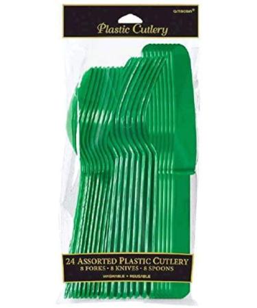 Festive Green Assorted Plastic Cutlery | Pack of 24