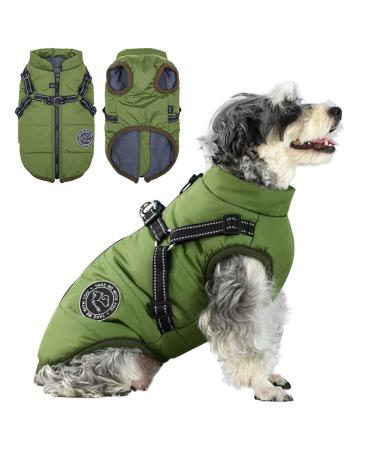 Savlot dog jacket winter vest jackets dog jacket dog sweater pet skiing costume sleeveless cotton padded vest with chest strap belt - green 4xl 4xl green