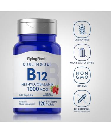 Piping Rock Vitamin B12 1000 mcg Sublingual | 120 Tablets | as Methylcobalamin | Berry Flavor | Vegetarian Non-GMO Gluten Free Supplement - Buy Online on GoSupps.com
