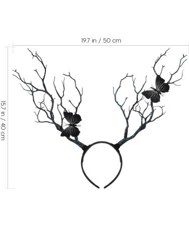 Lurrose Christmas Branch Antler Headband Butterfly Forest Animal Hair Band Reindeer Branch Hair Bands for Xmas Party Photo Props Black - Buy Online on GoSupps.com